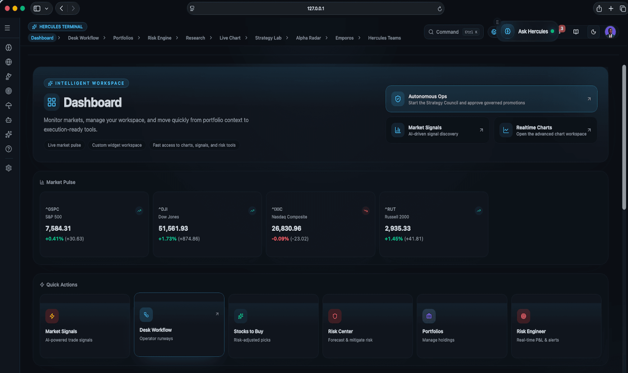 Hercules Terminal dashboard workspace